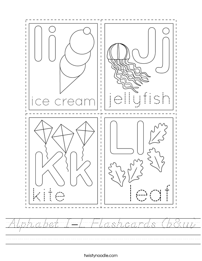 Alphabet I-L Flashcards (b&w) Worksheet