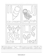 Alphabet I-L Flashcards (b&w) Handwriting Sheet