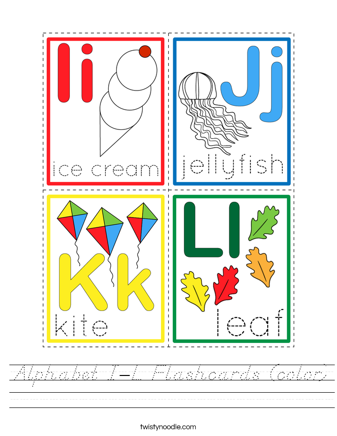 Alphabet I-L Flashcards (color) Worksheet