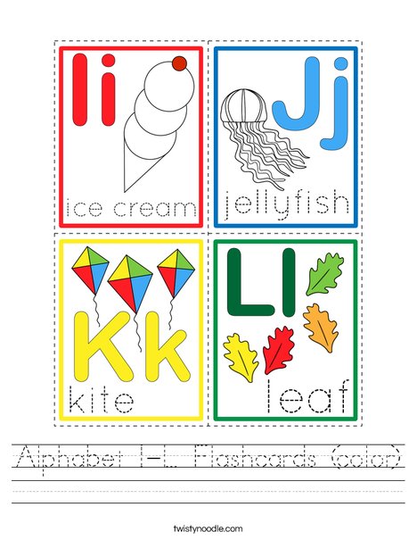 Alphabet I-L Flashcards (color) Worksheet