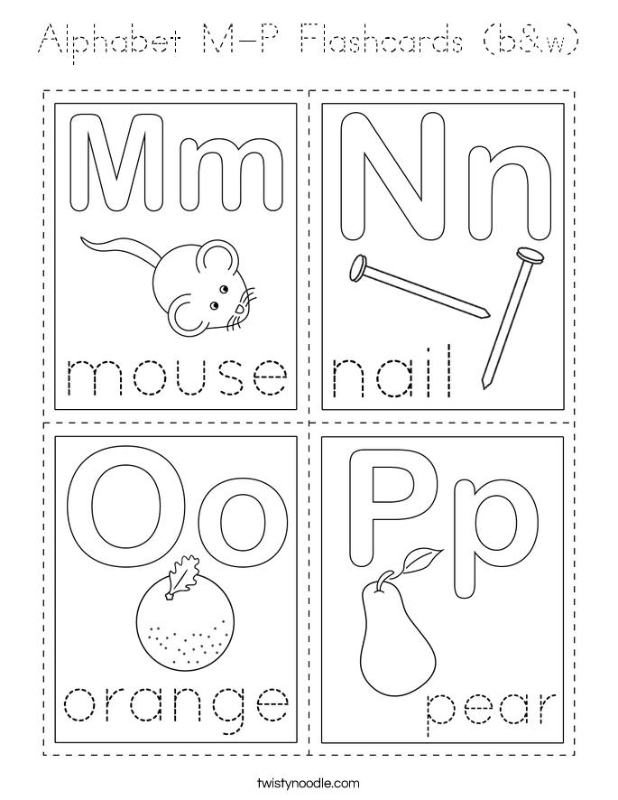 Alphabet M-P Flashcards (b&w) Coloring Page
