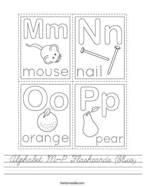 Alphabet M-P Flashcards (b&w) Worksheet