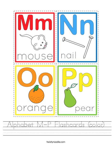 Alphabet M-P Flashcards (color) Worksheet