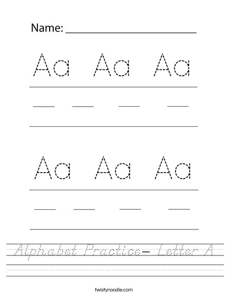 Alphabet Practice- Letter A Worksheet