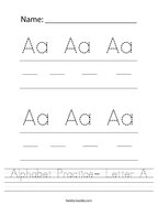 Alphabet Practice- Letter A Handwriting Sheet