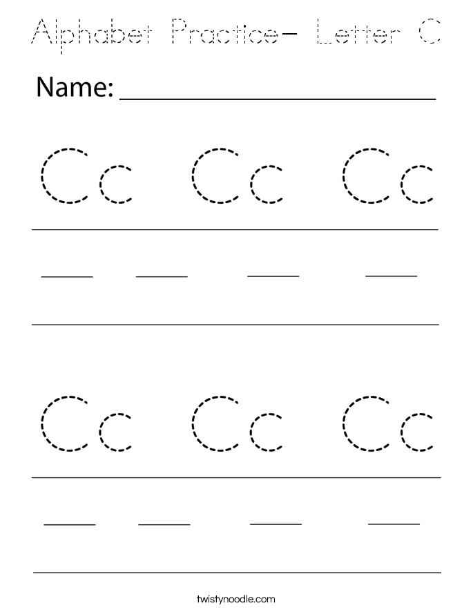 Alphabet Practice- Letter C Coloring Page - Tracing - Twisty Noodle