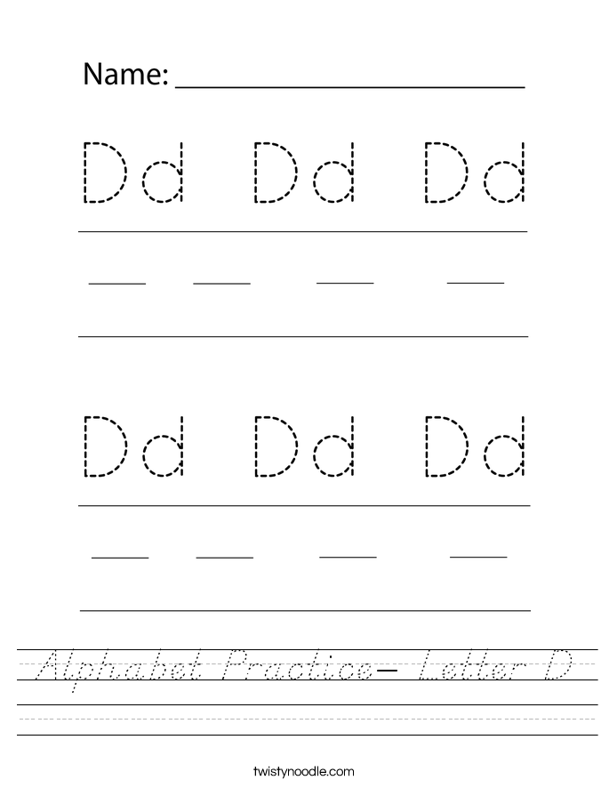 Alphabet Practice- Letter D Worksheet - D'Nealian - Twisty Noodle