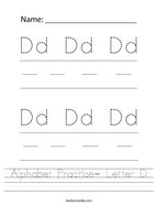 Alphabet Practice- Letter D Handwriting Sheet