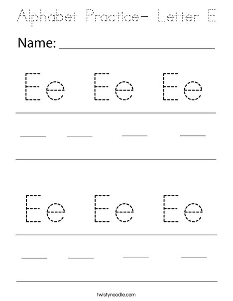 Alphabet Practice- Letter E Coloring Page