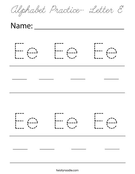 Alphabet Practice- Letter E Coloring Page