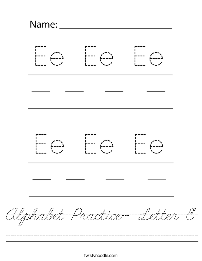 Alphabet Practice- Letter E Worksheet