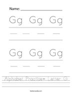 Alphabet Practice- Letter G Handwriting Sheet