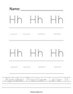 Alphabet Practice- Letter H Handwriting Sheet