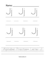 Alphabet Practice- Letter J Handwriting Sheet