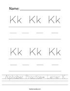 Alphabet Practice- Letter K Handwriting Sheet
