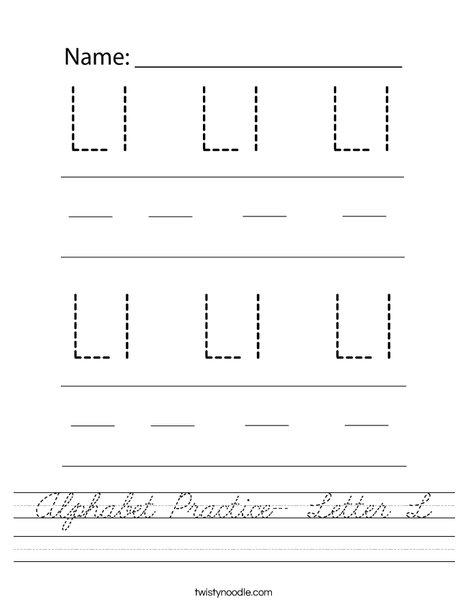 Alphabet Practice- Letter L Worksheet