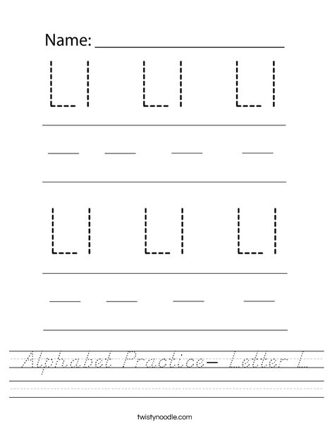 Alphabet Practice- Letter L Worksheet
