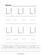 Alphabet Practice- Letter L Handwriting Sheet
