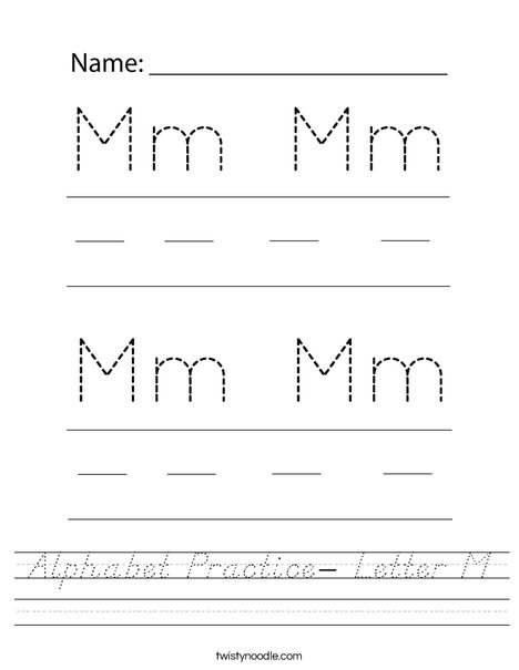 Alphabet Practice- Letter M Worksheet - D'Nealian - Twisty Noodle