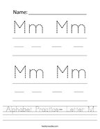 Alphabet Practice- Letter M Handwriting Sheet