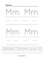 kindergarten worksheets letter m Alphabet Practice- Letter M Handwriting Sheet