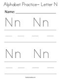 Alphabet Practice- Letter N Coloring Page