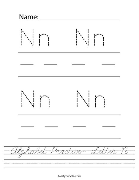 Alphabet Practice- Letter N Worksheet