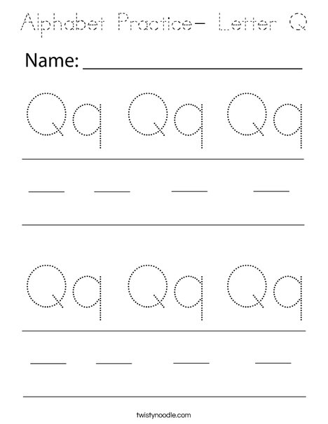 Alphabet Practice- Letter Q Coloring Page - Tracing - Twisty Noodle