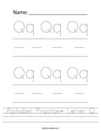 Alphabet Practice- Letter Q Handwriting Sheet