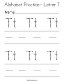 Alphabet Practice- Letter T Coloring Page