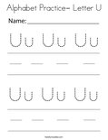 Alphabet Practice- Letter U Coloring Page