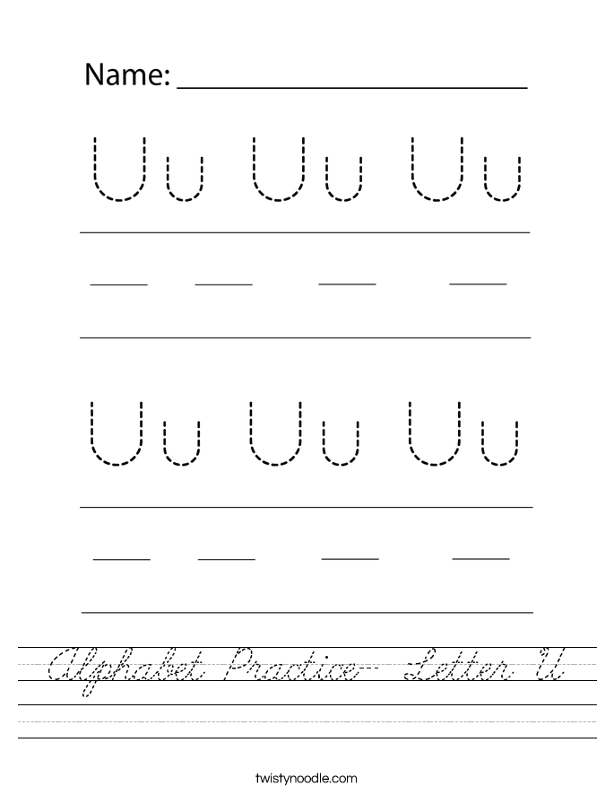 Alphabet Practice- Letter U Worksheet