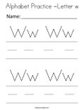 Alphabet Practice -Letter w Coloring Page