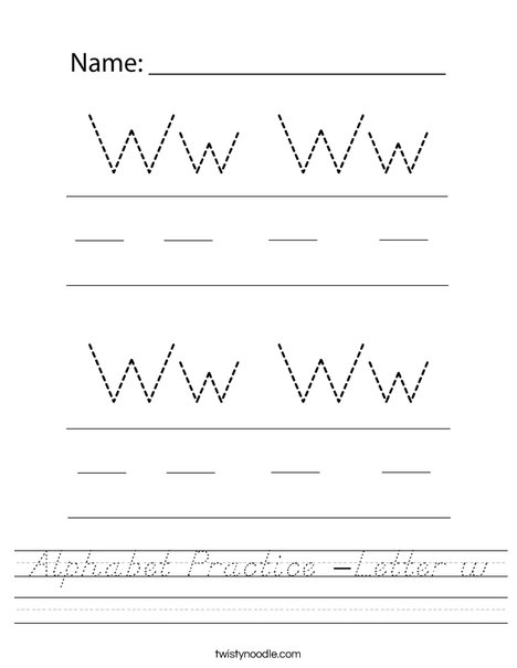 Alphabet Practice- Letter W	 Worksheet