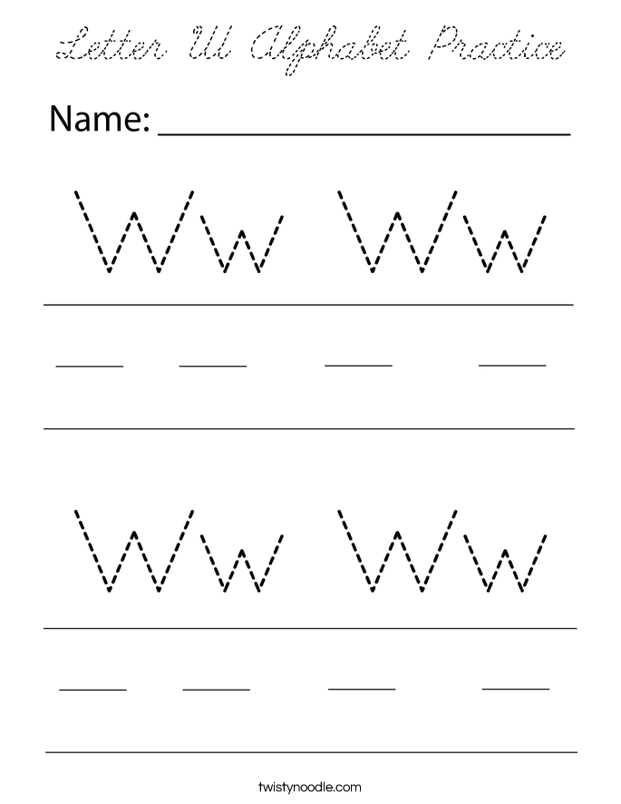 Letter W Alphabet Practice Coloring Page - Cursive - Twisty Noodle