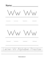Letter W Alphabet Practice Handwriting Sheet