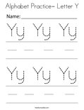 Alphabet Practice- Letter Y Coloring Page