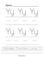 Alphabet Practice- Letter Y Handwriting Sheet