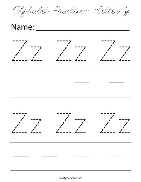 Alphabet Practice- Letter Z Coloring Page