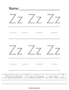 Alphabet Practice- Letter Z Handwriting Sheet