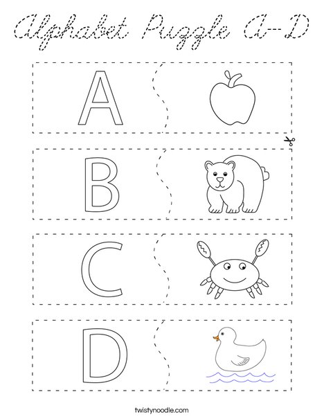 Alphabet Puzzle A-D Coloring Page