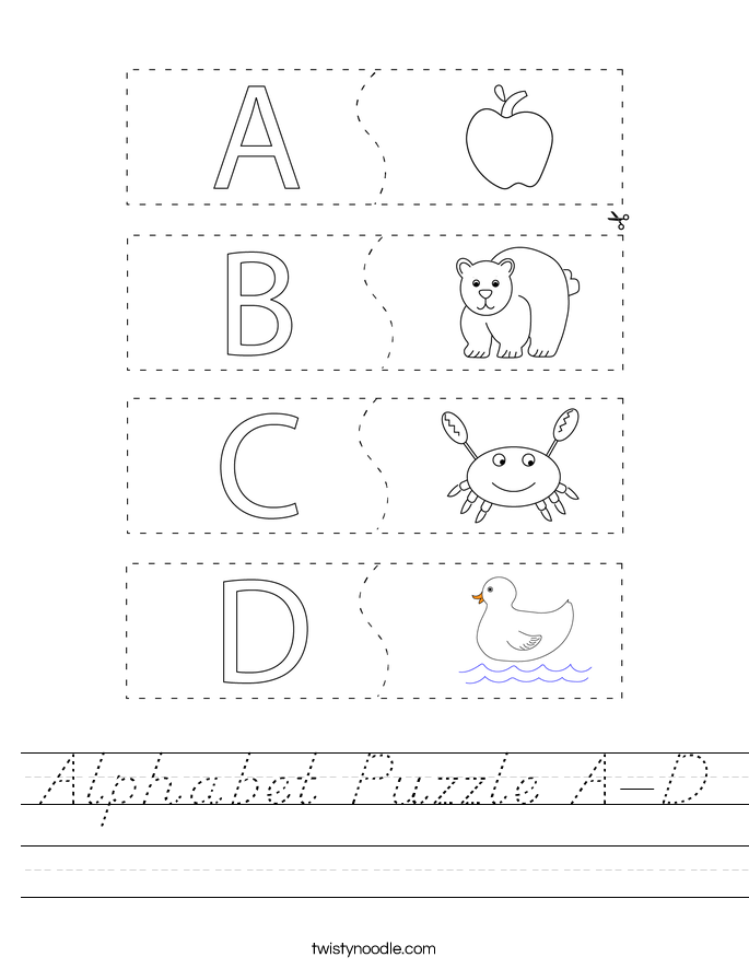 Alphabet Puzzle A-D Worksheet