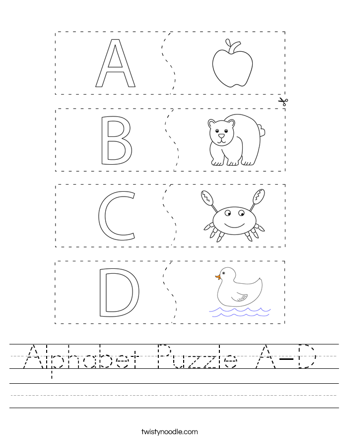 Alphabet Puzzle A-D Worksheet