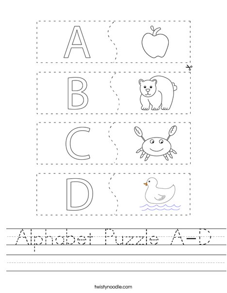 alphabet puzzle a d worksheet twisty noodle