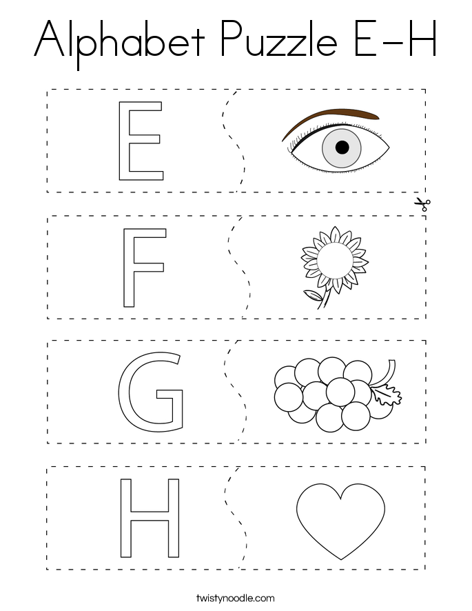 Alphabet Puzzle E-H Coloring Page