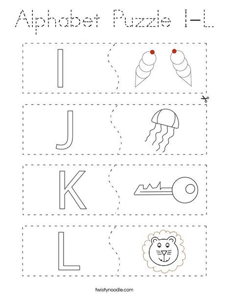 Alphabet Puzzle I-L Coloring Page