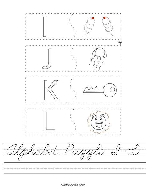 Alphabet Puzzle I-L Worksheet