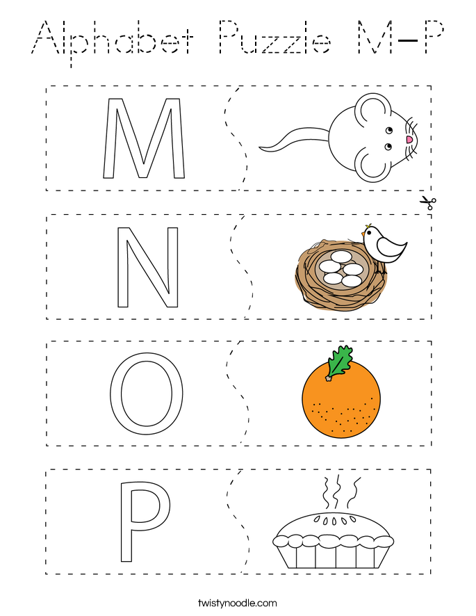 Alphabet Puzzle M-P Coloring Page