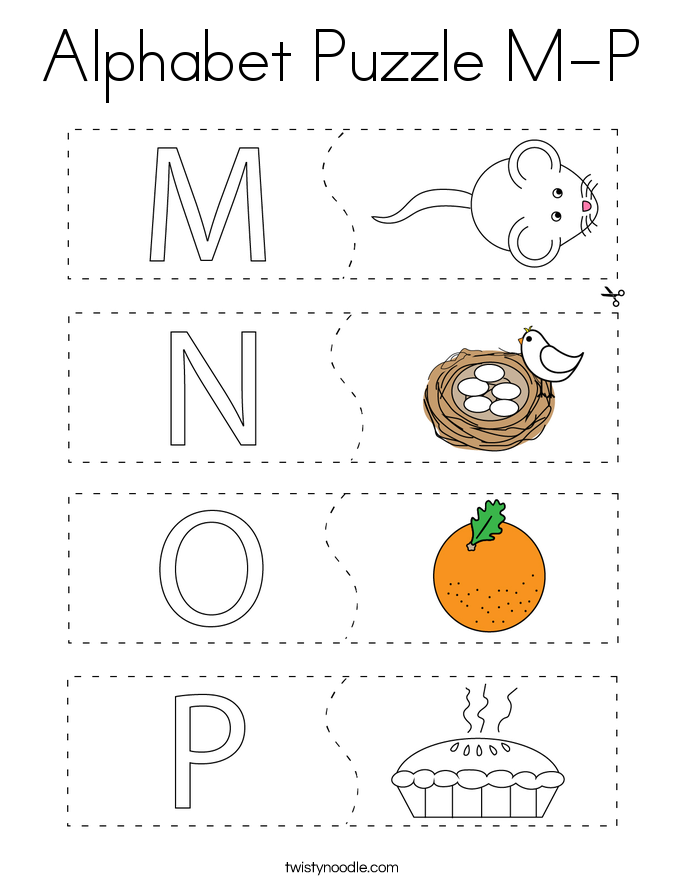 Alphabet Puzzle M-P Coloring Page