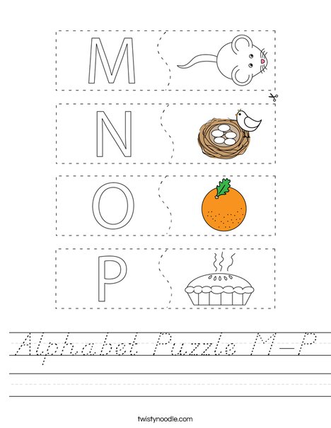 Alphabet Puzzle M-P Worksheet